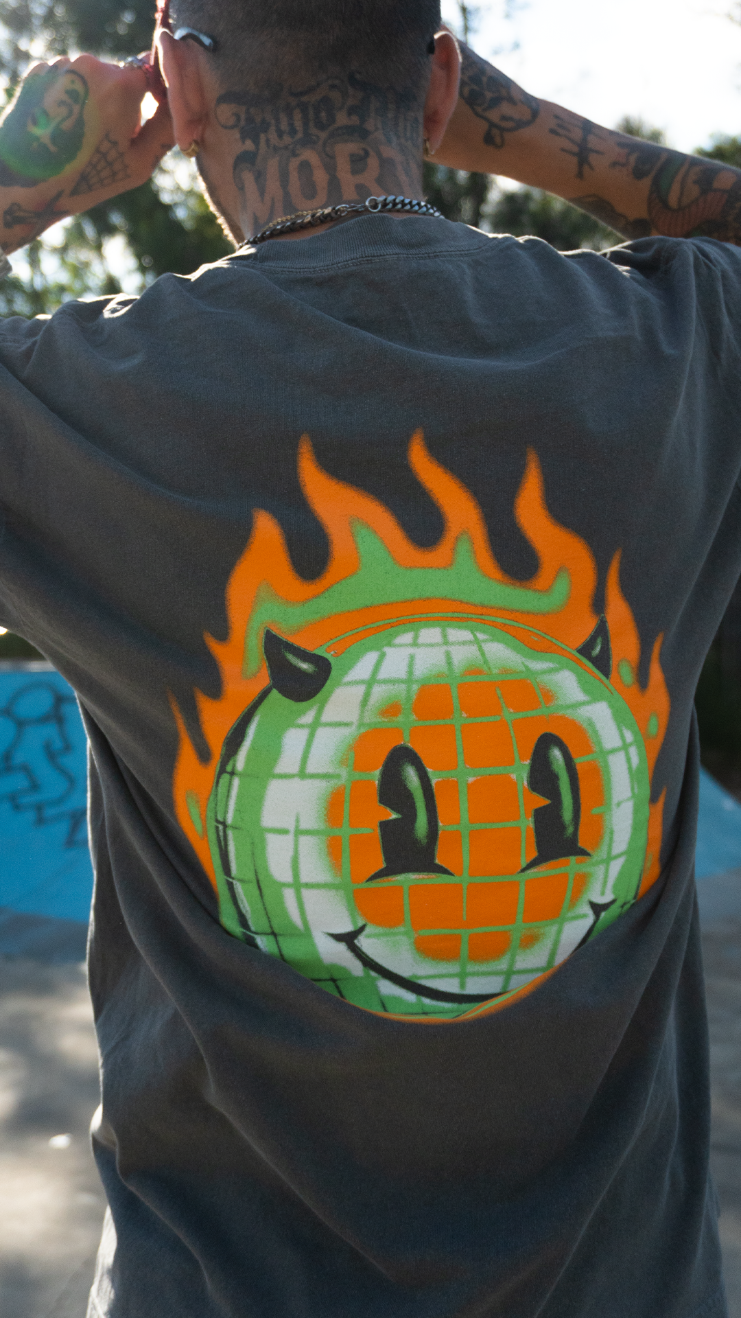 Flaming Mascot T-Shirt (Faded Black)